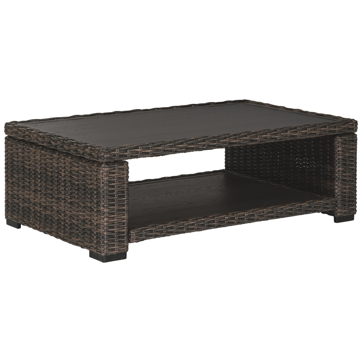 Wicker Woven Aluminum Frame Cocktail Table With Open Shelf, Brown And Black- Saltoro Sherpi
