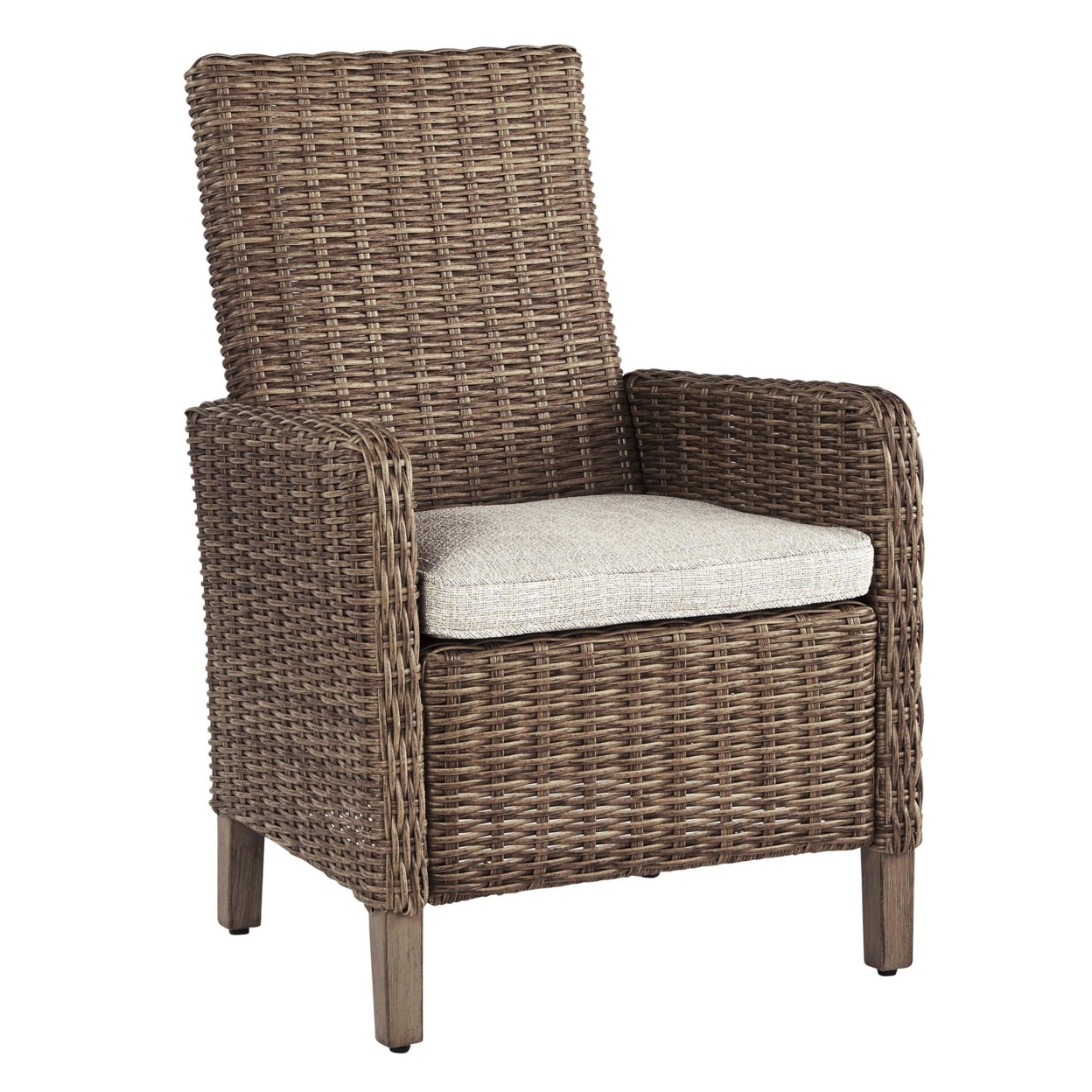 Handwoven Wicker Frame Fabric Upholstered Armchair,Set Of 2,Beige And Brown- Saltoro Sherpi