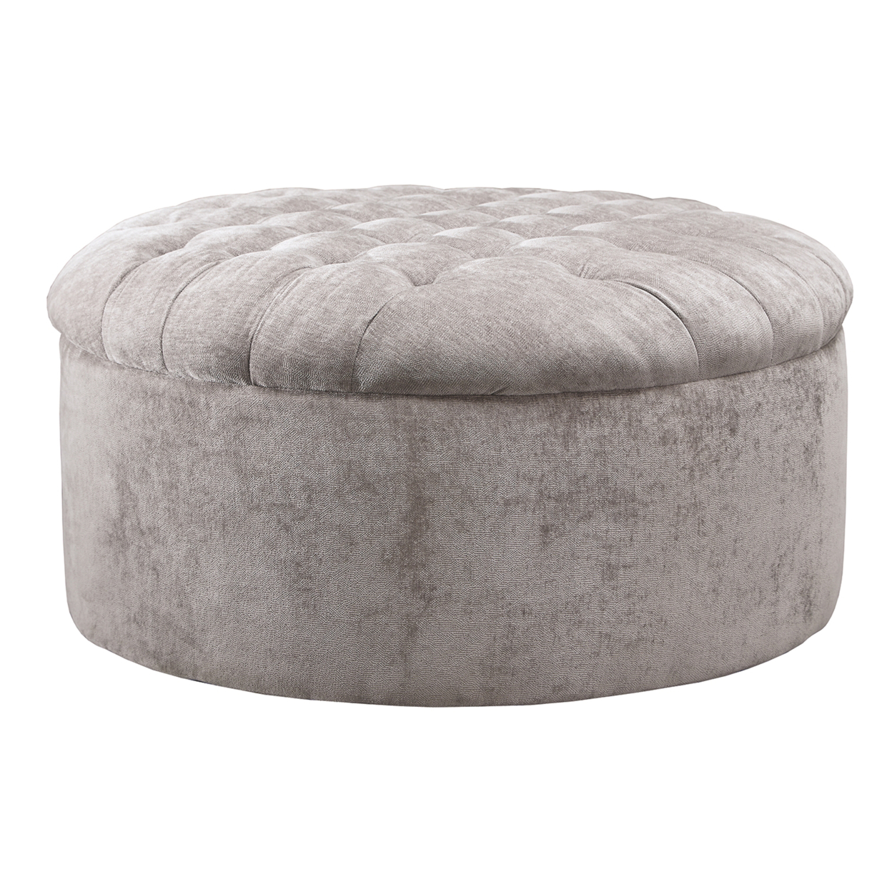 Round Button Tufted Fabric Upholstered Oversized Accent Ottoman, Gray- Saltoro Sherpi