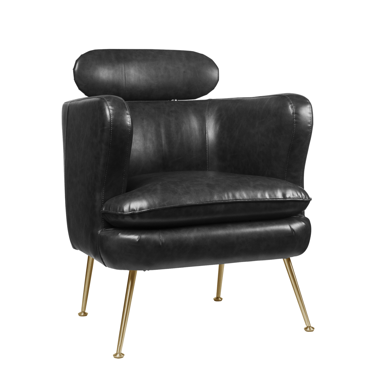 Leatherette Accent Chair With Shelter Sloped Armrest, Black- Saltoro Sherpi