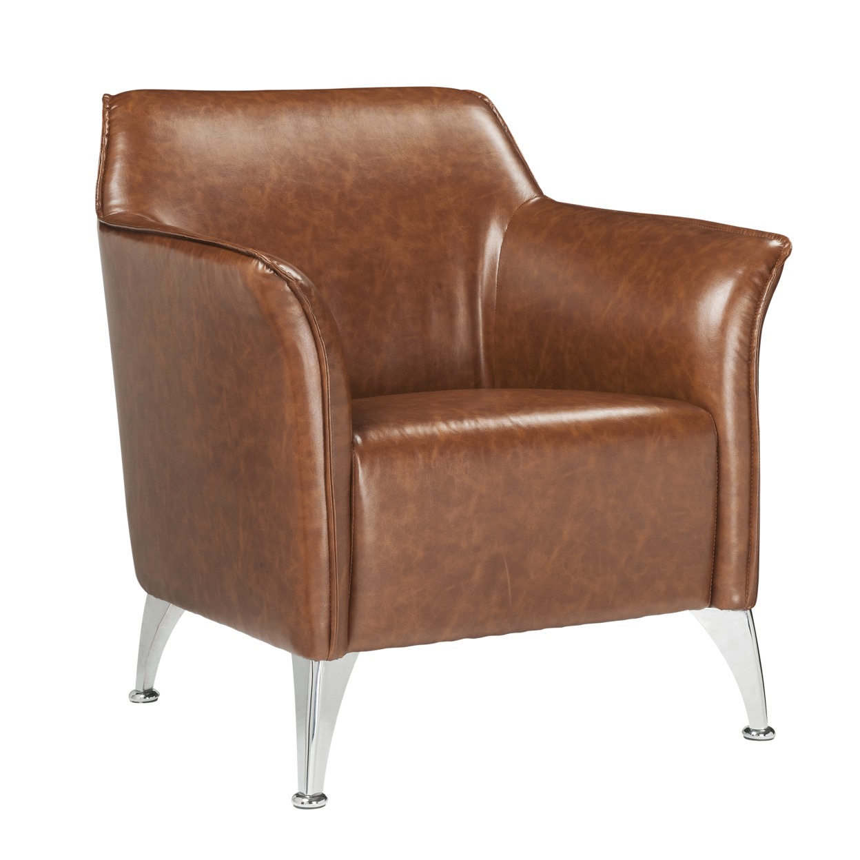 Leatherette Accent Chair With Track Armrest And Welt Trim Details, Brown- Saltoro Sherpi