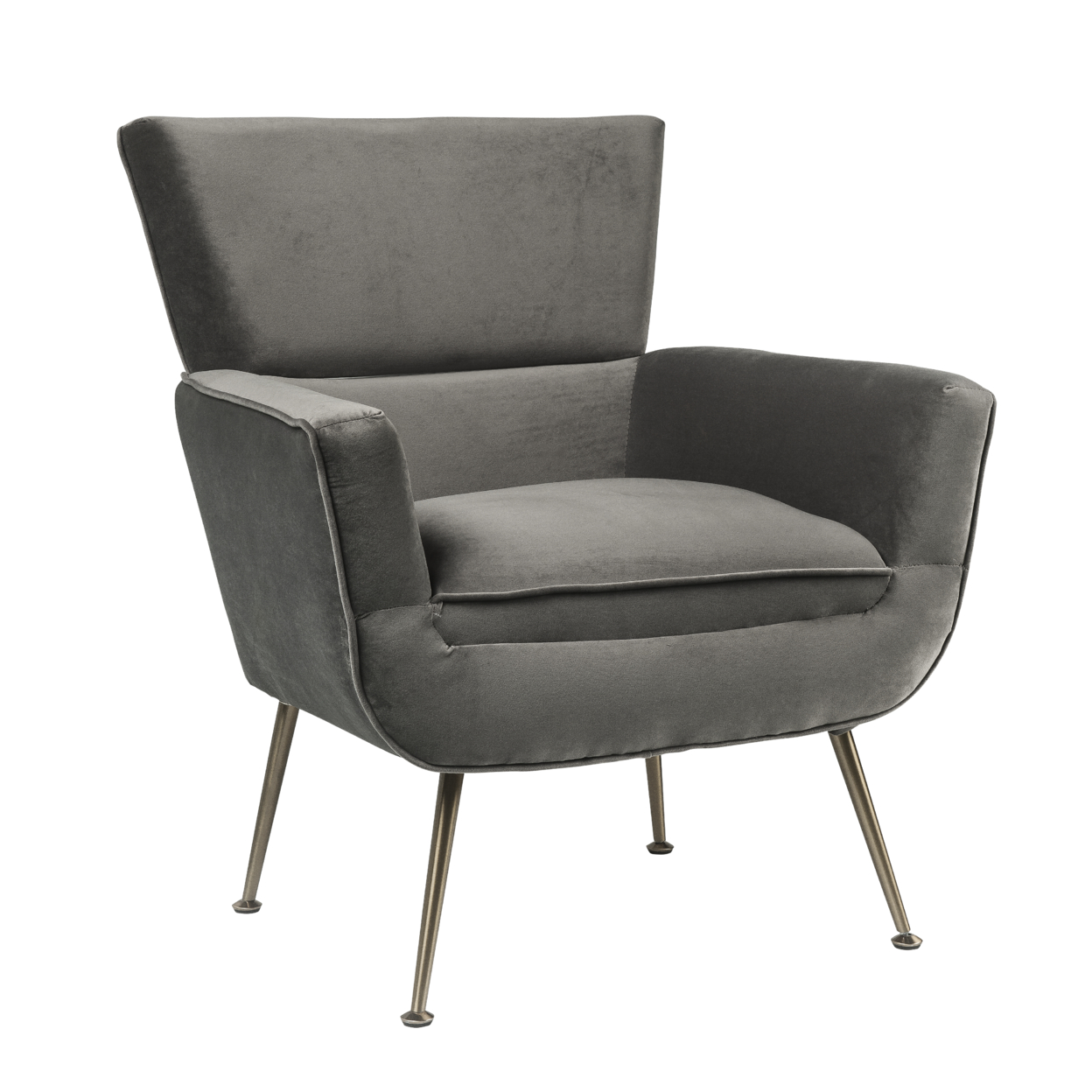 Fabric Upholstered Accent Chair With Angled Legs And Flared Armrests, Gray- Saltoro Sherpi