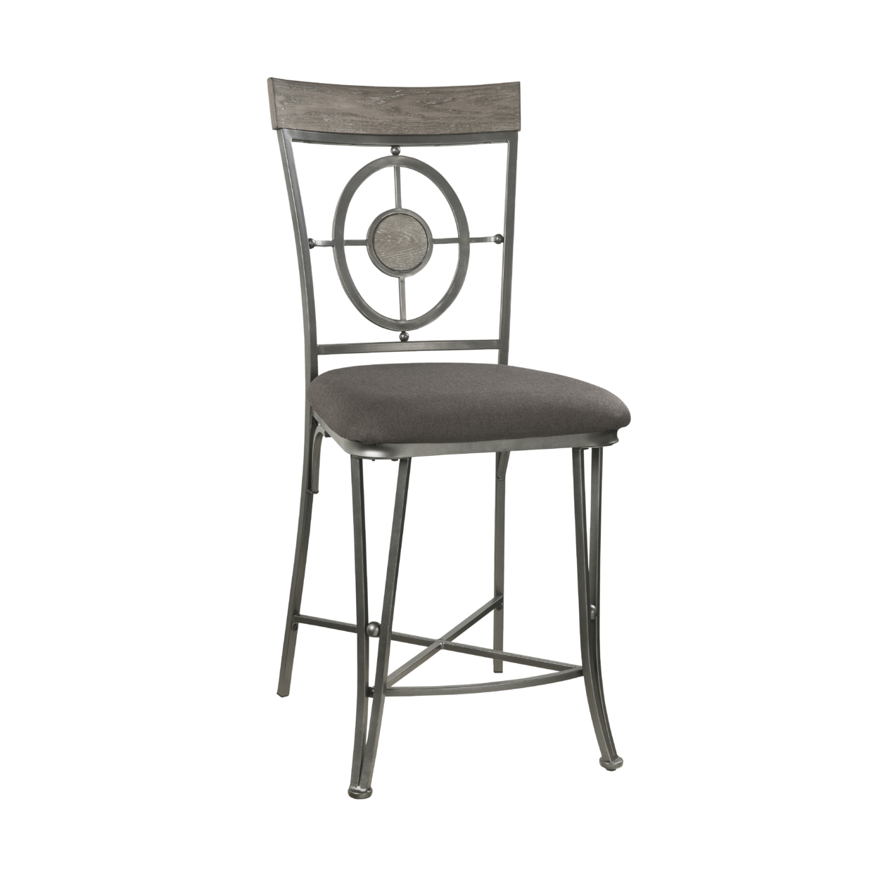 Counter Height Metal Chair With Geometrical Backrest, Set Of 2, Gray- Saltoro Sherpi