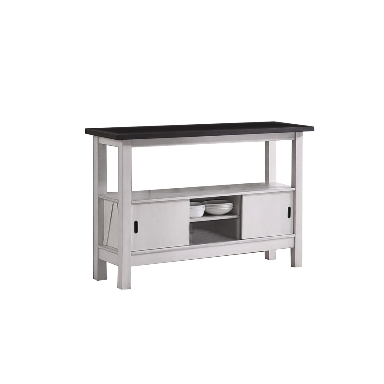 Transitional Wooden Server With Multiple Storage Spaces, White And Black- Saltoro Sherpi
