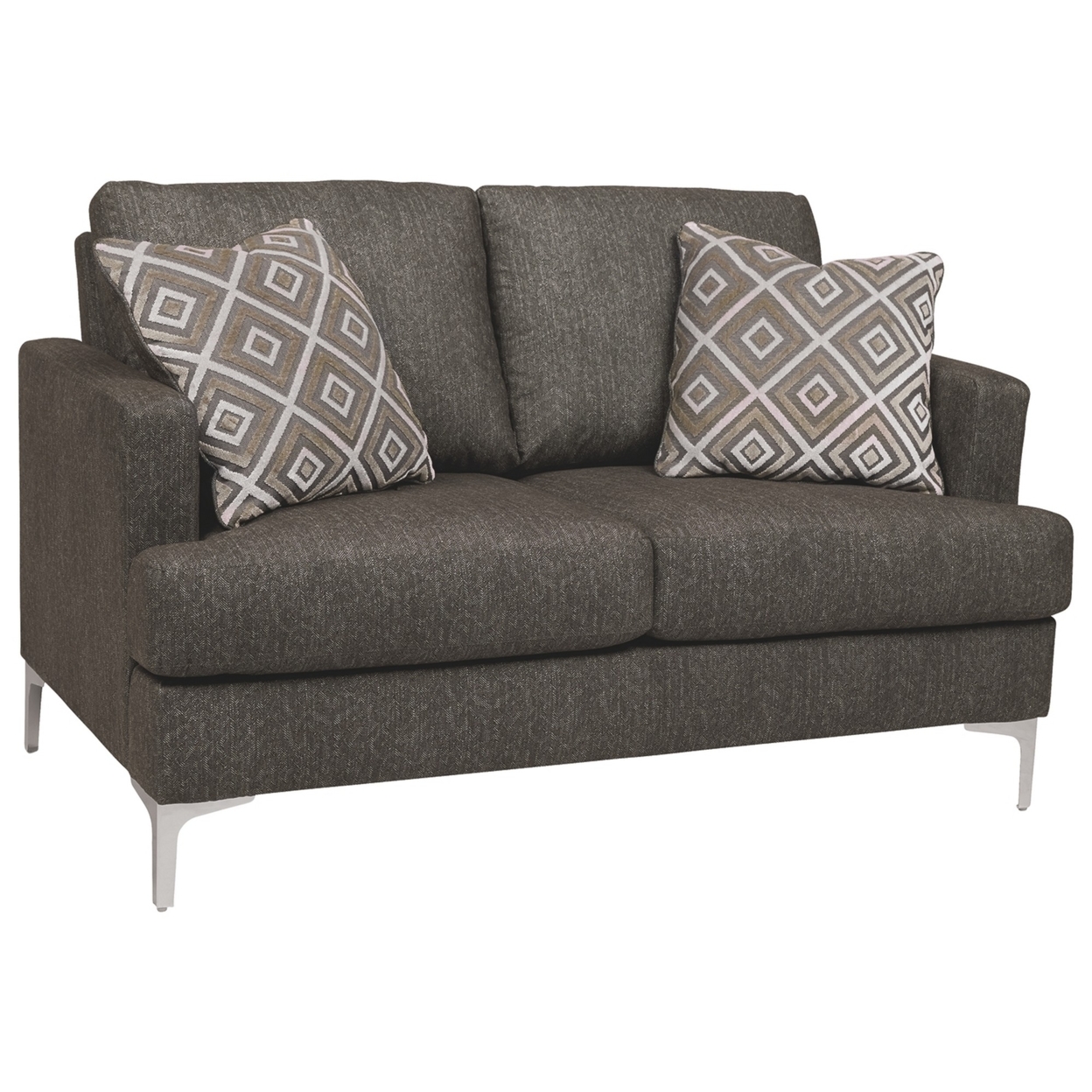 Fabric Upholstered Loveseat With Metal Bracket Legs And Track Armrests,Gray- Saltoro Sherpi