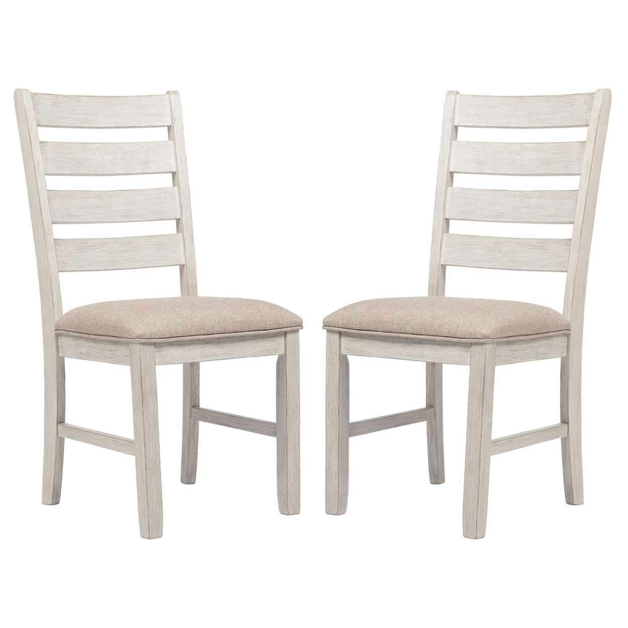 Fabric Dining Side Chair With Ladder Back, Set Of 2, White And Brown- Saltoro Sherpi