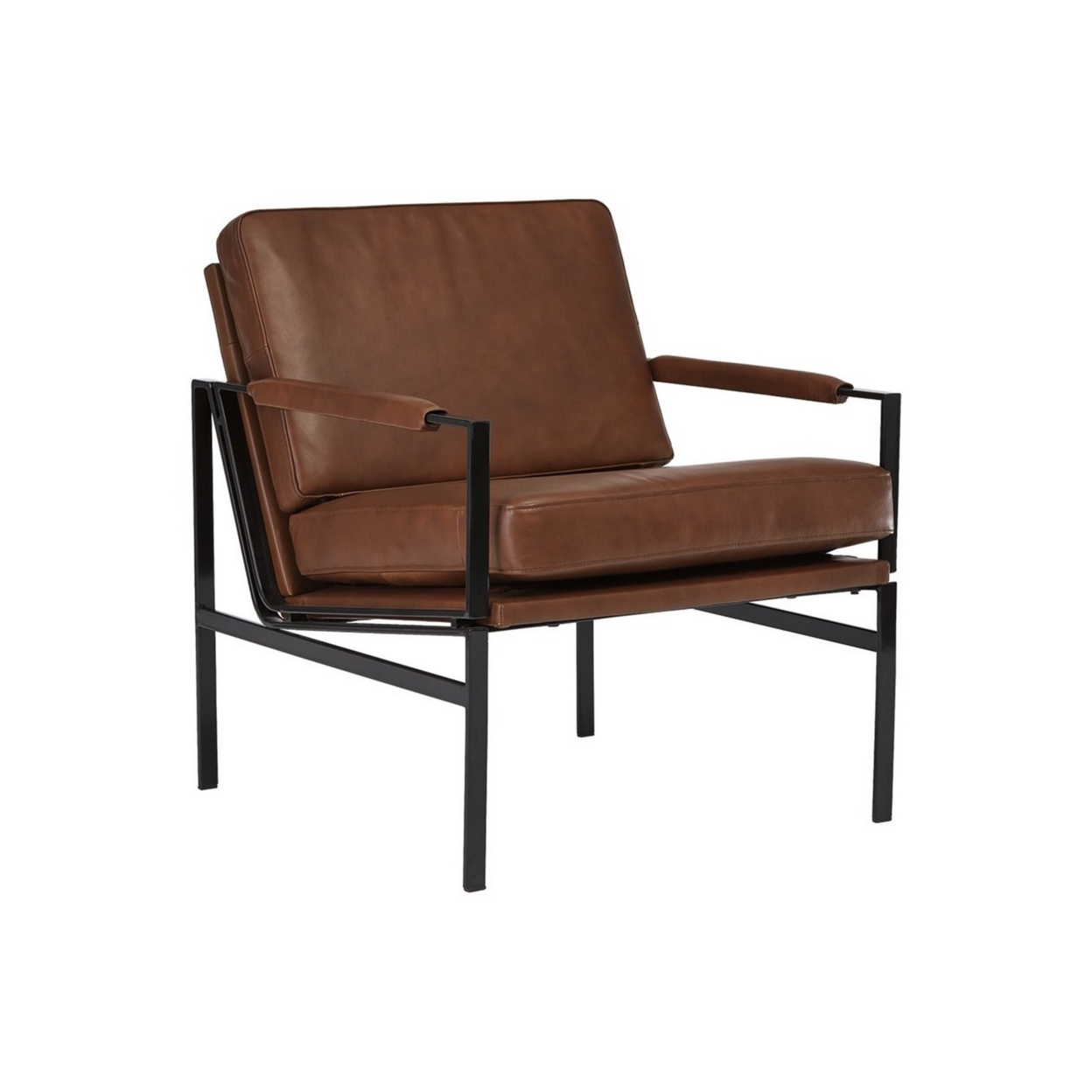 Metal Frame Accent Chair With Leatherette Seat And Back, Brown And Black- Saltoro Sherpi