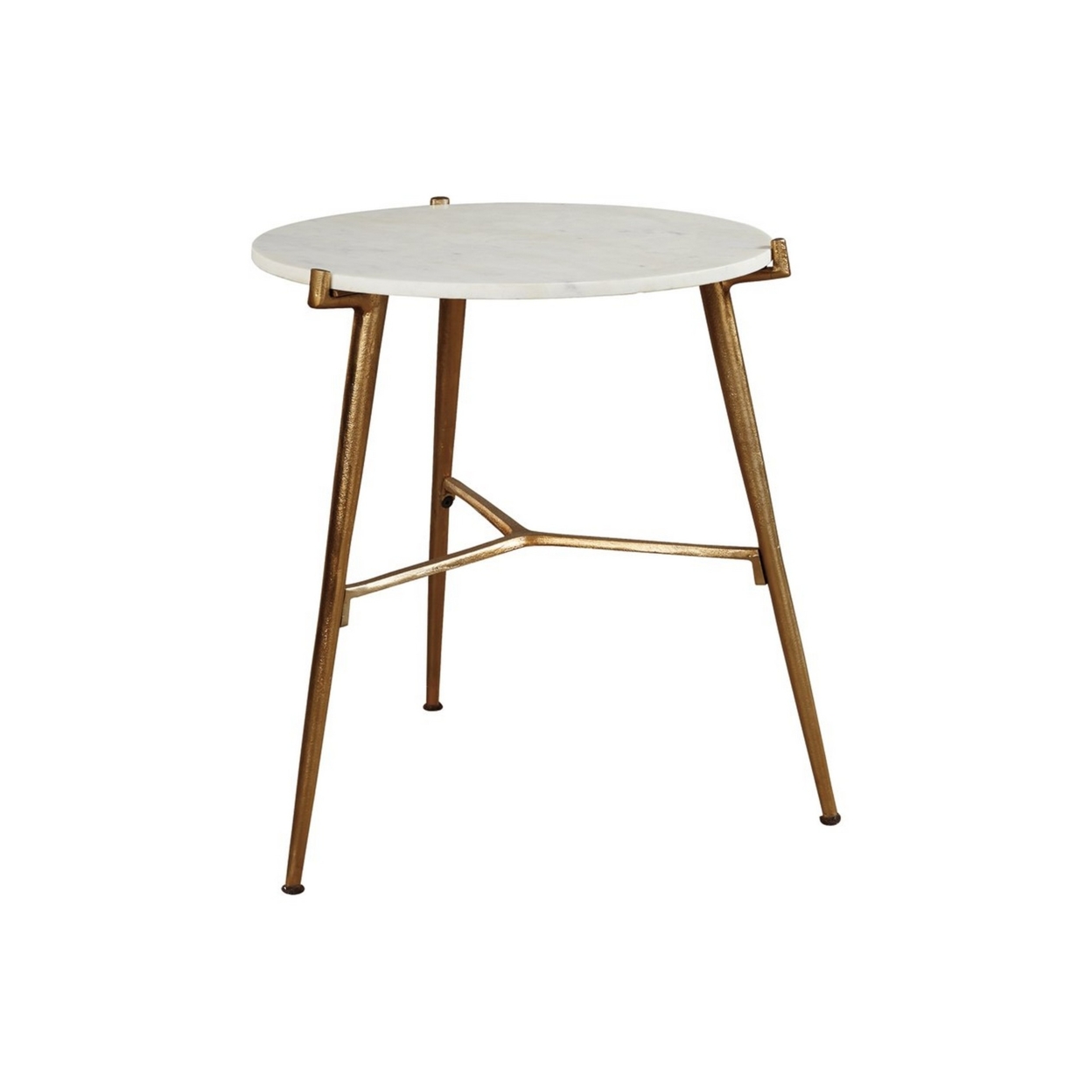 Round Marble Top Accent Table With Angled Metal Legs, Gold And White- Saltoro Sherpi