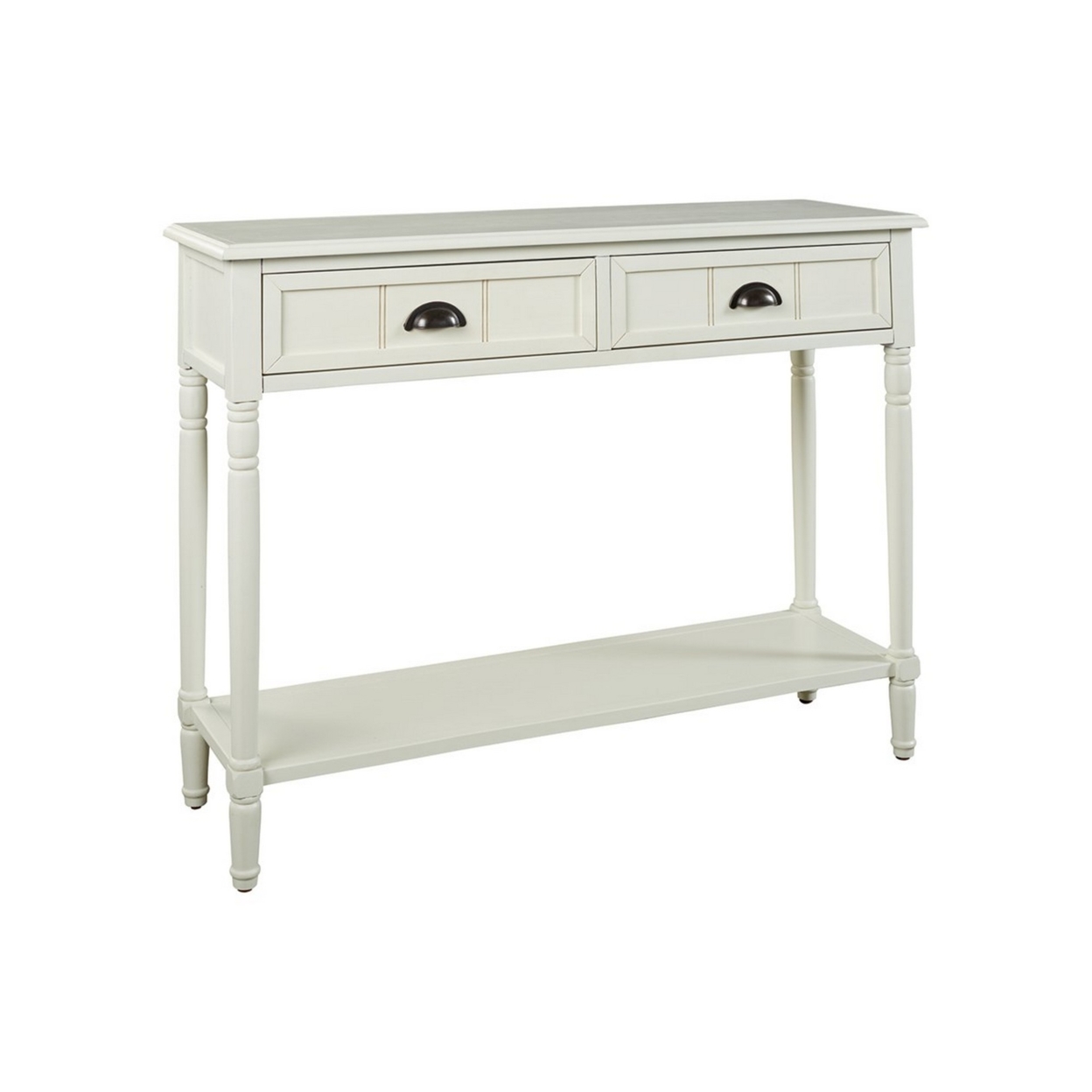 2 Drawer Console Sofa Table With Cup Pulls And Turned Legs, White- Saltoro Sherpi
