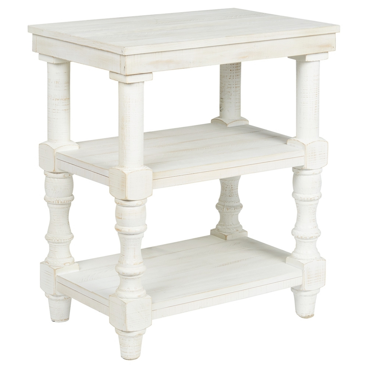 Wooden Accent Table With 2 Shelves And 2 USB Ports, Antique White- Saltoro Sherpi