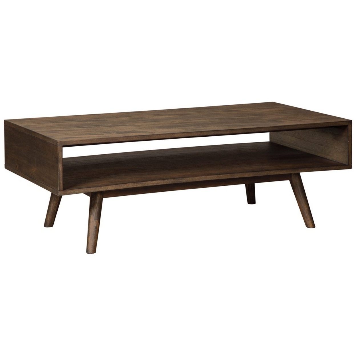 Wooden Cocktail Table With Open Bottom Shelf And Angled Legs, Brown- Saltoro Sherpi