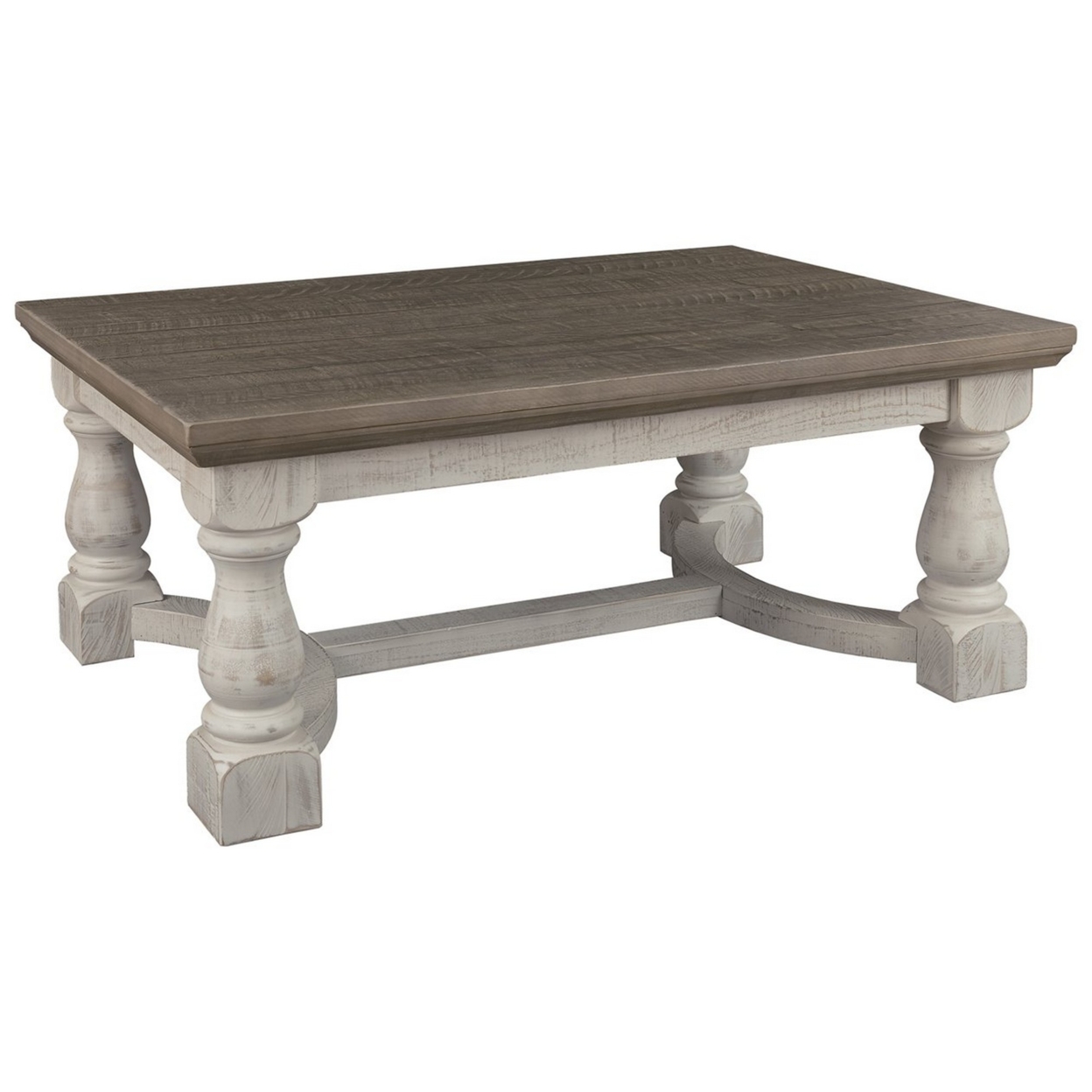 Rectangular Wooden Cocktail Table With Trestle Base,Brown And Antique White- Saltoro Sherpi