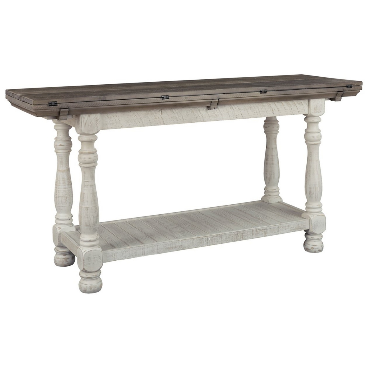 Flip Top Wooden Sofa Table With Open Bottom Shelf, Brown And Antique White- Saltoro Sherpi