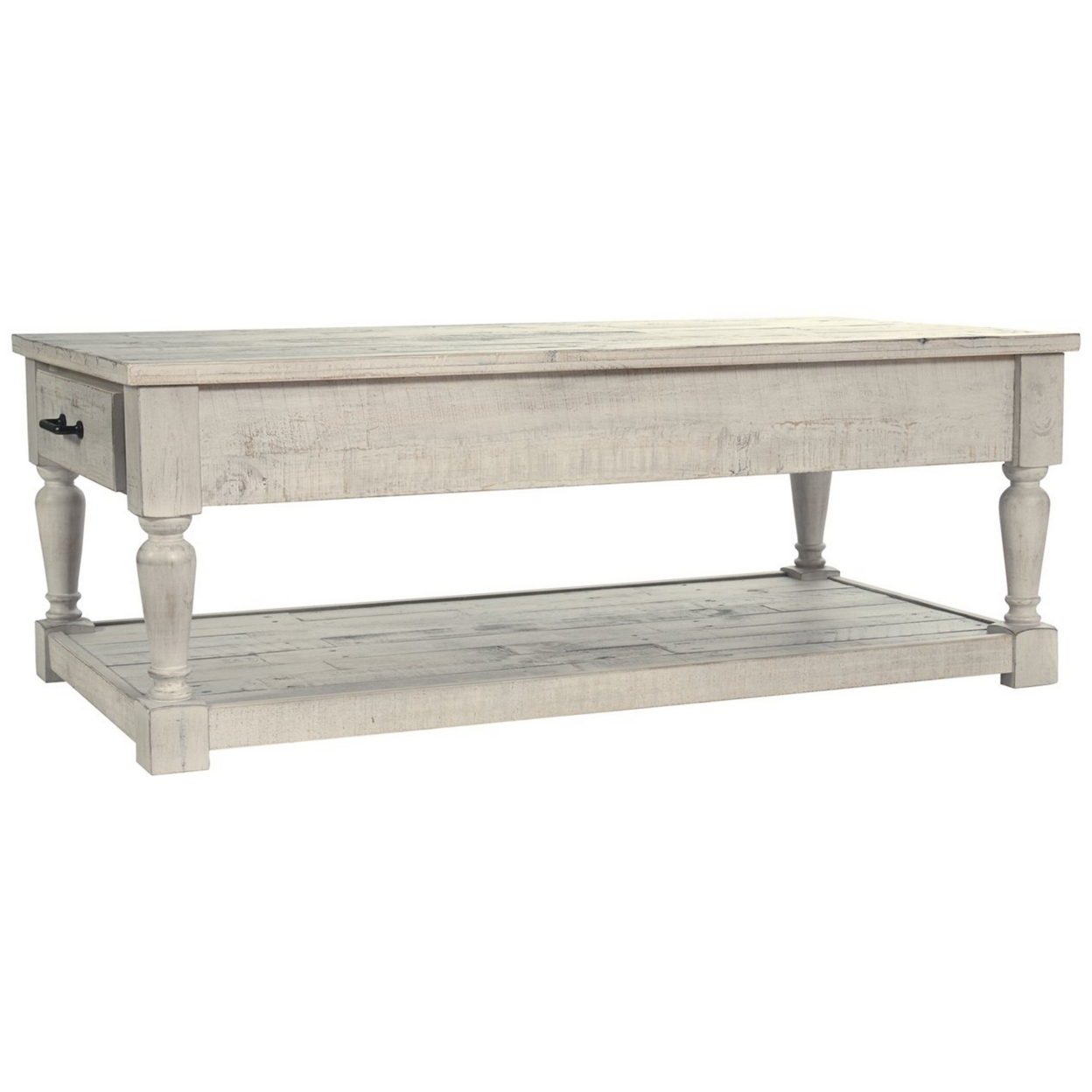 Plank Style Rectangular Cocktail Table With 2 Drawers, White- Saltoro Sherpi