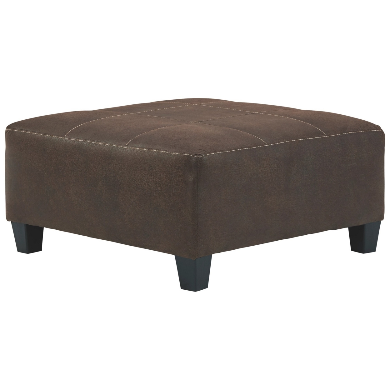 Faux Leather Upholstered Ottoman With Tufted Seating, Brown- Saltoro Sherpi