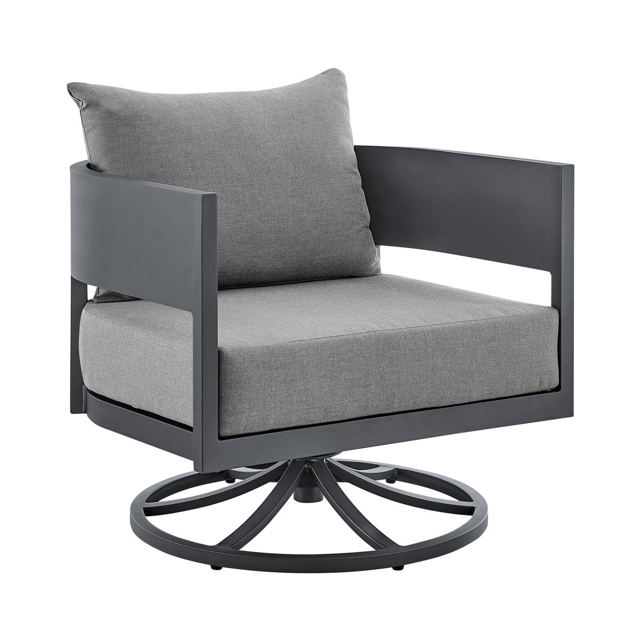 Jax 32 Inch Patio Swivel Chair, Gray Aluminum, Gray All Weather Cushions- Saltoro Sherpi