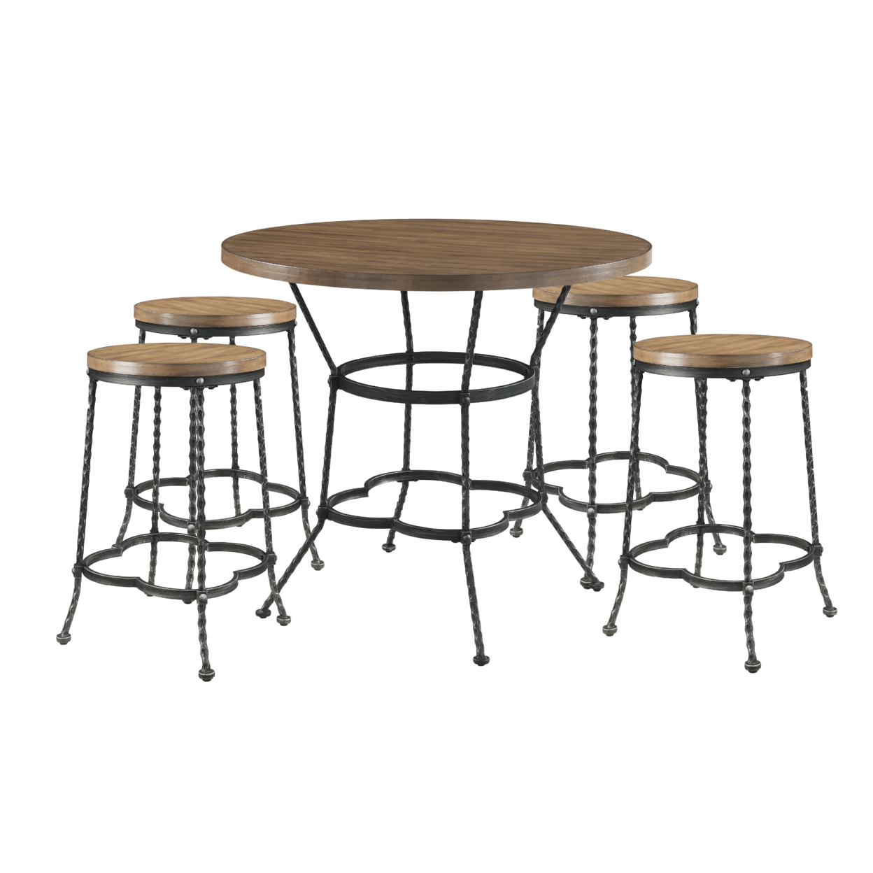 5 Piece Counter Height Set With 1 Table And 4 Stools, Brown And Black- Saltoro Sherpi