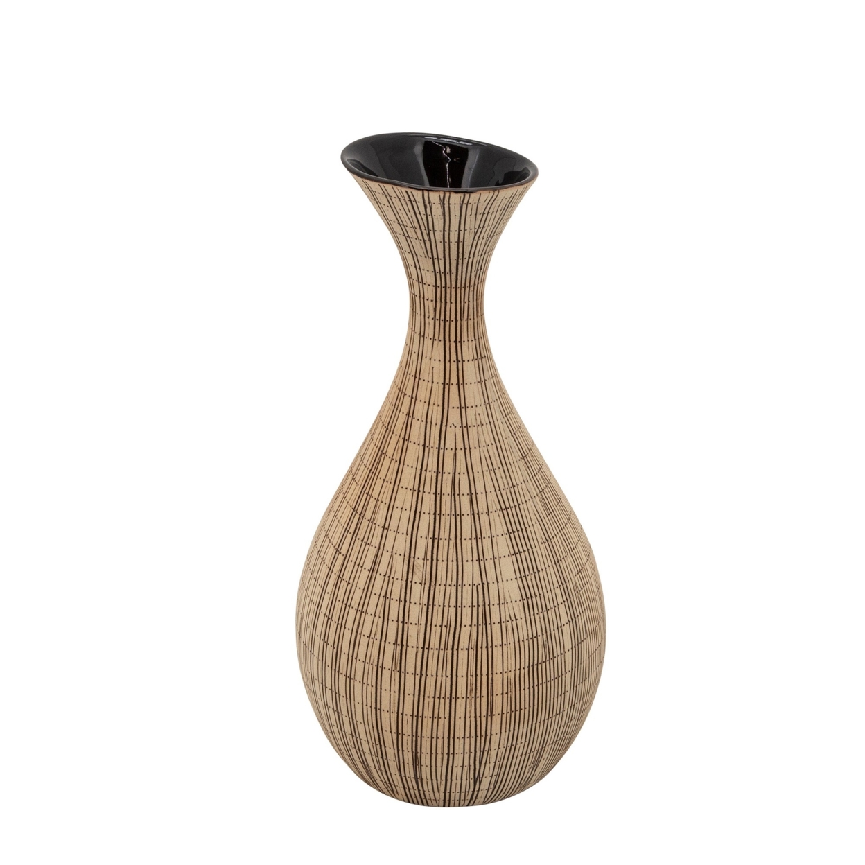 Pot Bellied Shape Ceramic Vase With Sleek Flared Neck, Beige- Saltoro Sherpi