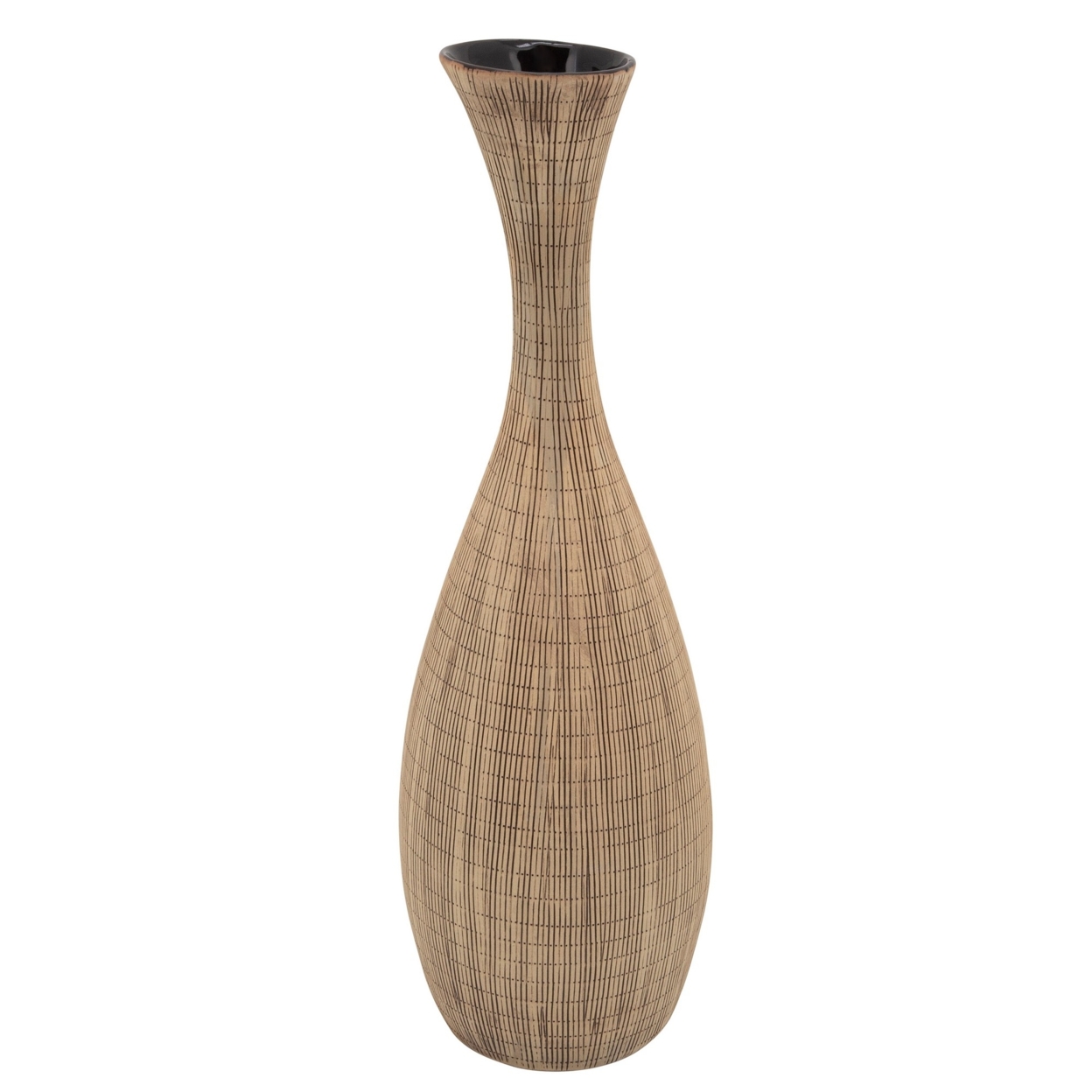 20'' Pot Bellied Shape Ceramic Vase With Sleek Flared Neck, Beige- Saltoro Sherpi