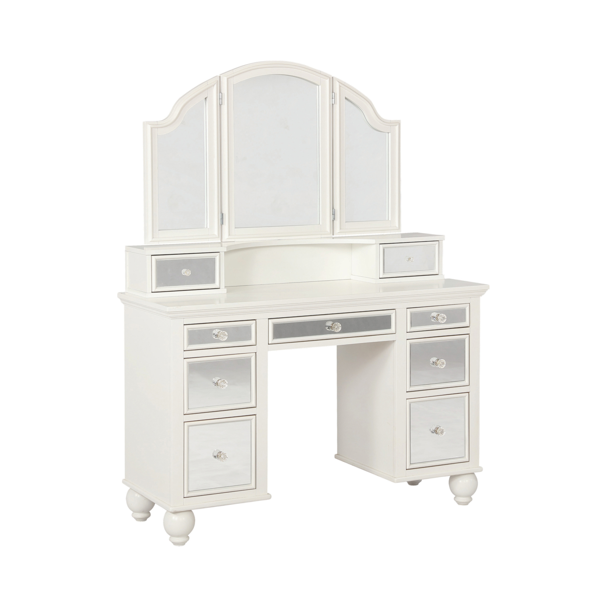 2 Piece Vanity Desk Set With 9 Drawers And Padded Seat, White- Saltoro Sherpi