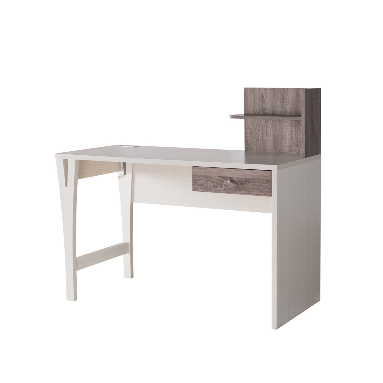 Wooden Desk With 1 Drawer And Side Shelf, Cream And Brown- Saltoro Sherpi