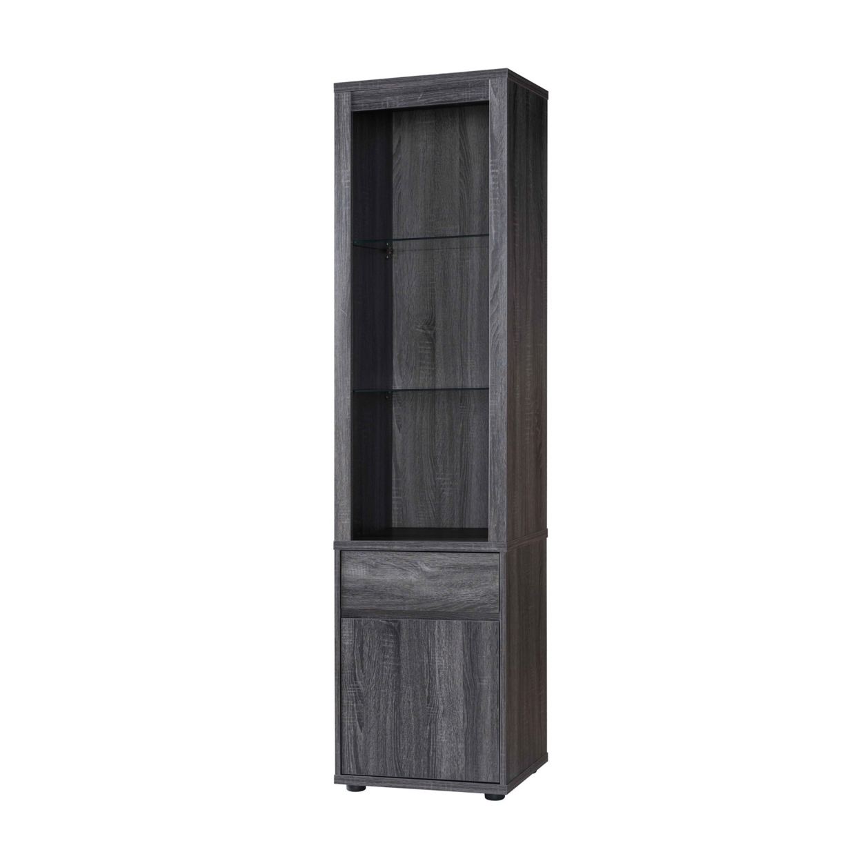 Wooden Curio Cabinet With 2 Glass Shelves And Cabinet, Gray- Saltoro Sherpi