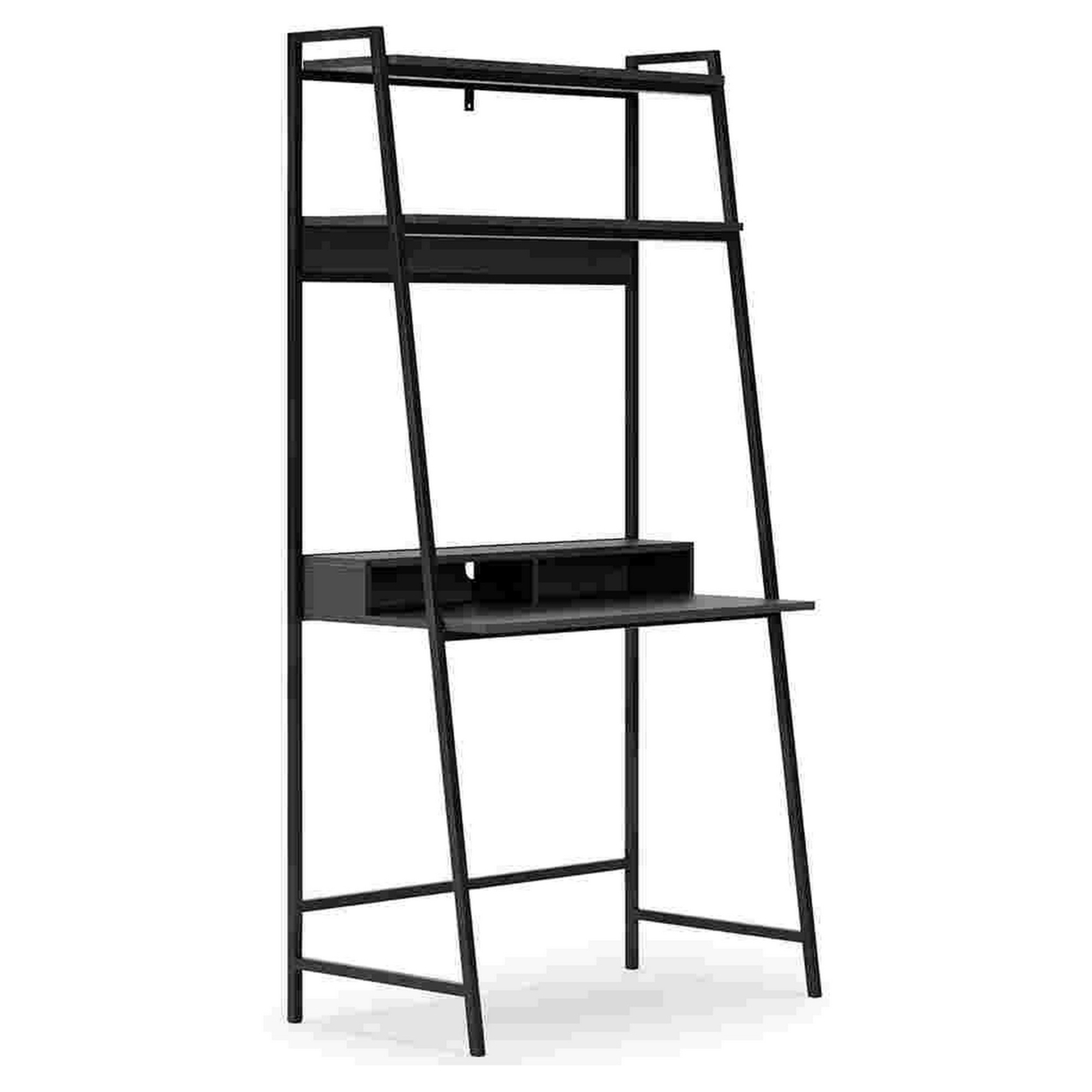 Office Desk With 2 Upper Shelves And Metal Legs, Black And Gray- Saltoro Sherpi