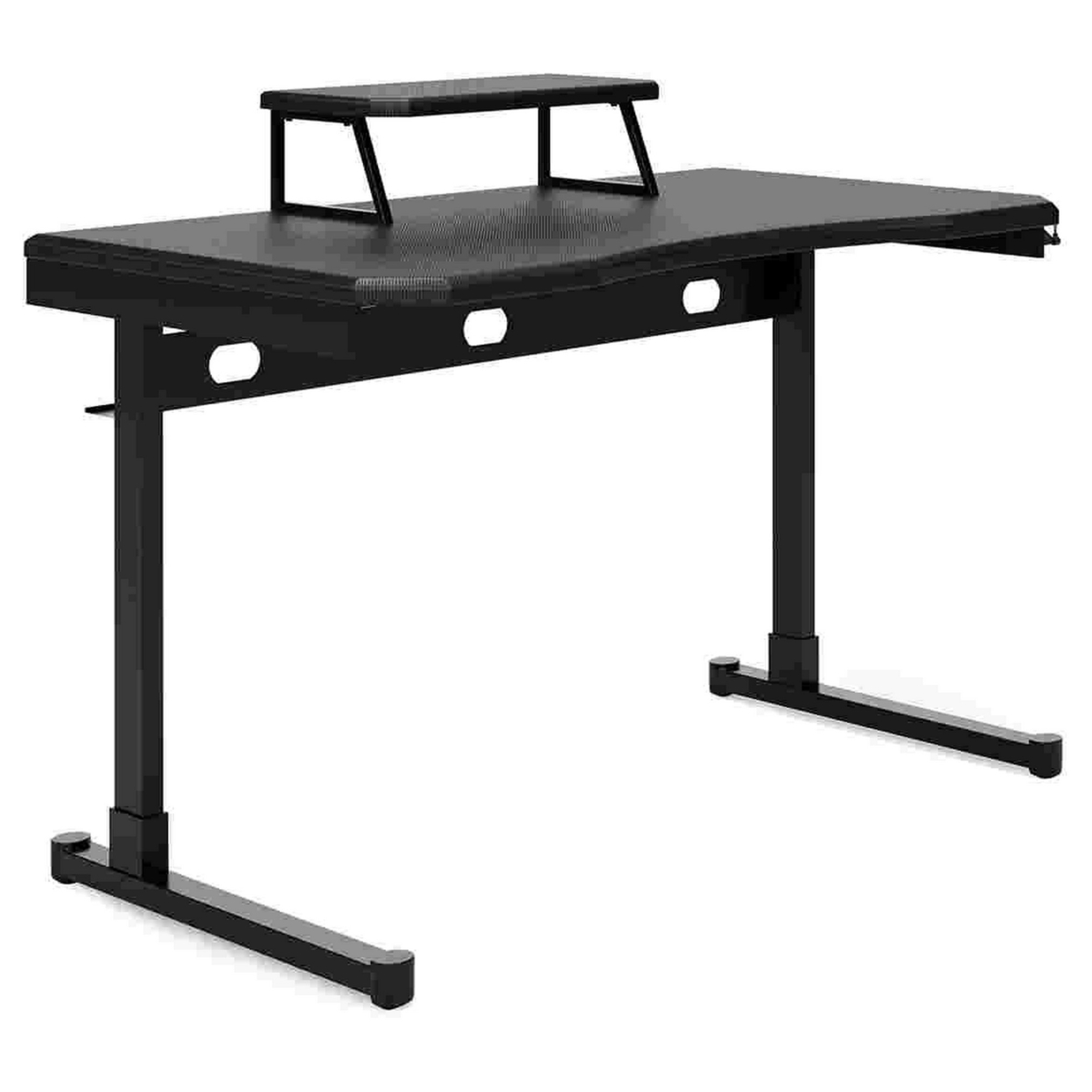 Office Desk With Raised Monitor Stand And Side Hanger, Black- Saltoro Sherpi