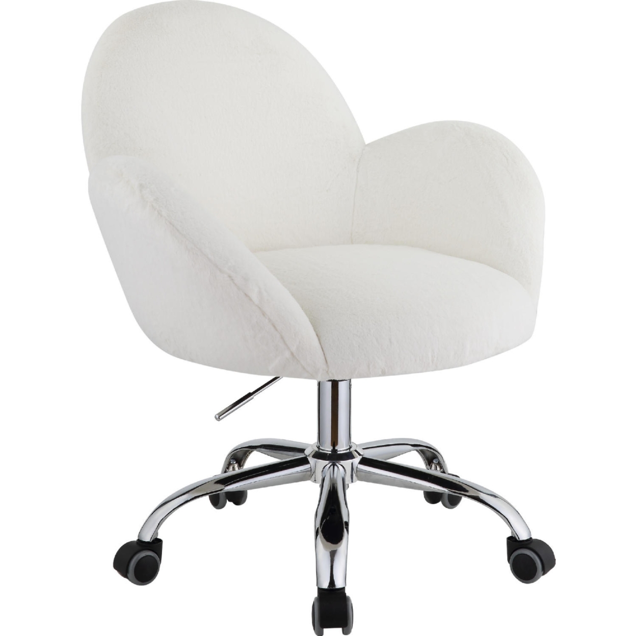 Swivel Office Chair With Rounded Back And Arms, White And Chrome- Saltoro Sherpi