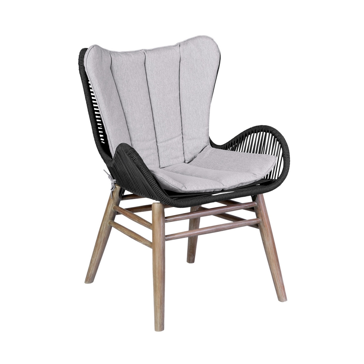 Luf 24 Inch Outdoor Dining Chair, Woven Rope Tuft, Curved Arms, Black- Saltoro Sherpi