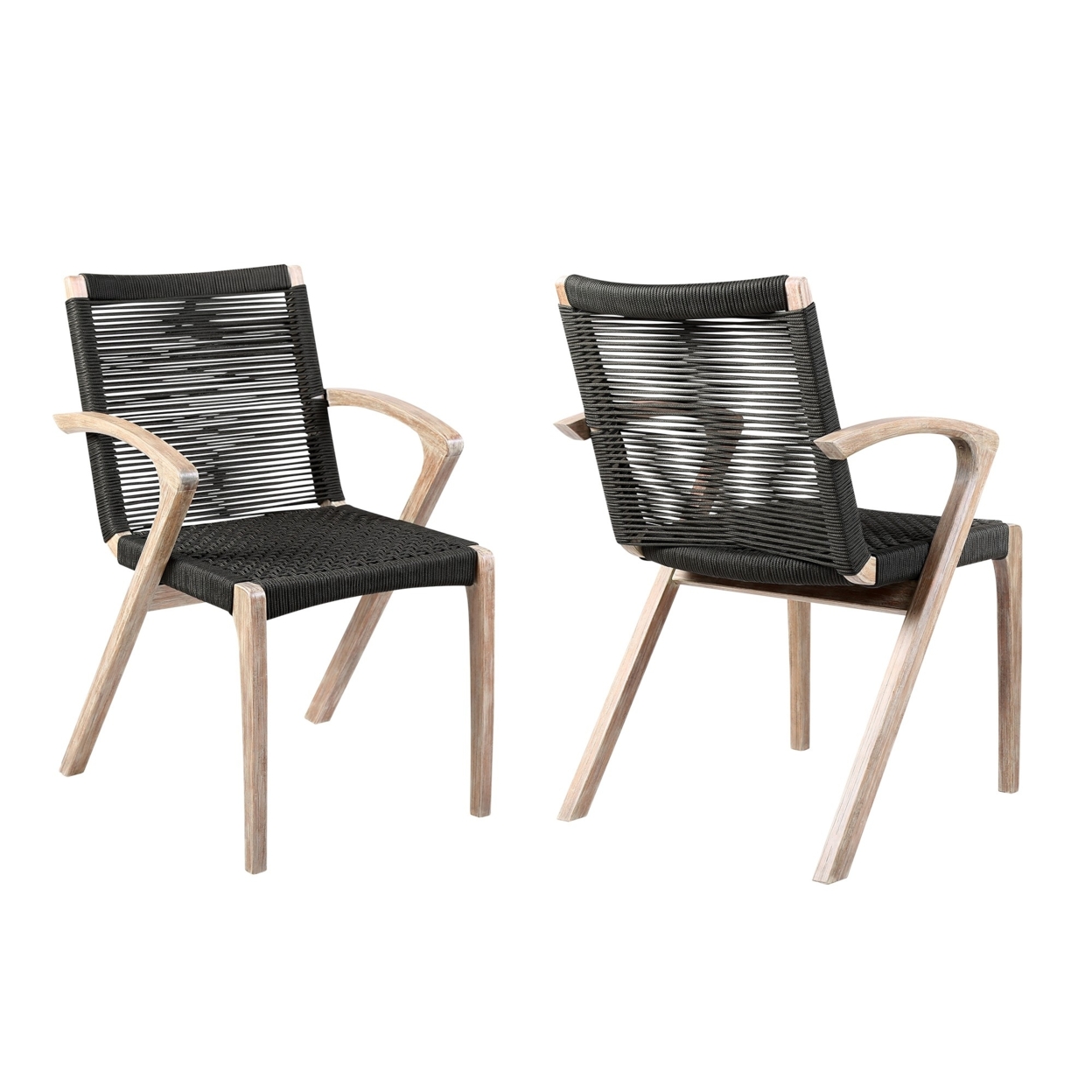 Ivan 22 Inch Dining Chair, Set Of 2, Light Brown Eucalyptus Wood, Charcoal- Saltoro Sherpi