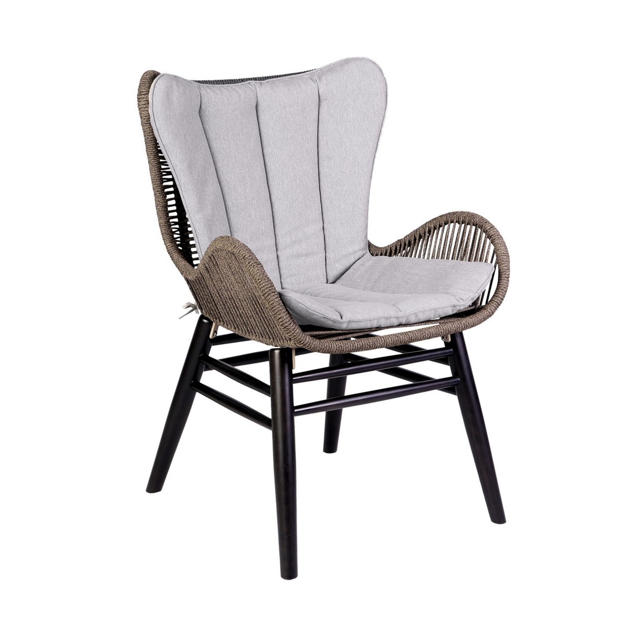 Luf 24 Inch Outdoor Dining Chair, Woven Rope Tuft, Curved Arms, Beige- Saltoro Sherpi
