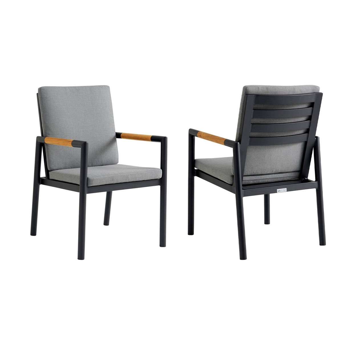 Dex 23 Inch Outdoor Dining Chair, Set Of 2, Dark Gray Cushions, Black Frame- Saltoro Sherpi