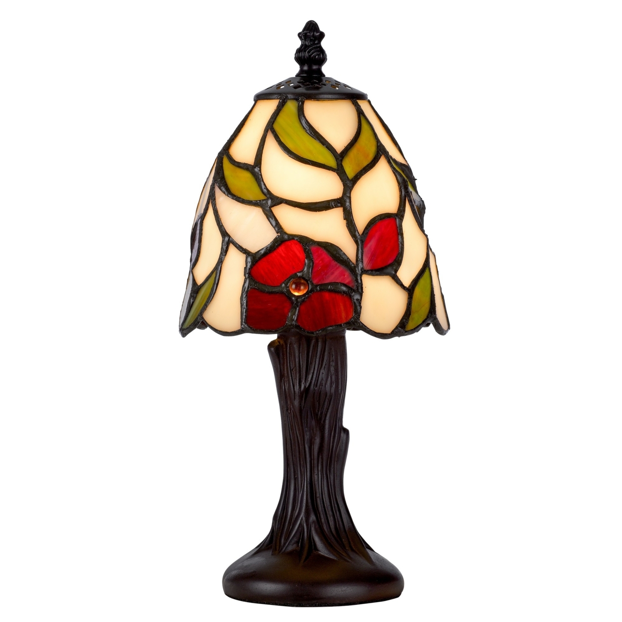 Eli 11 Inch Accent Lamp, Tree Crown Tiffany Style Shade, Bronze Tree Base- Saltoro Sherpi