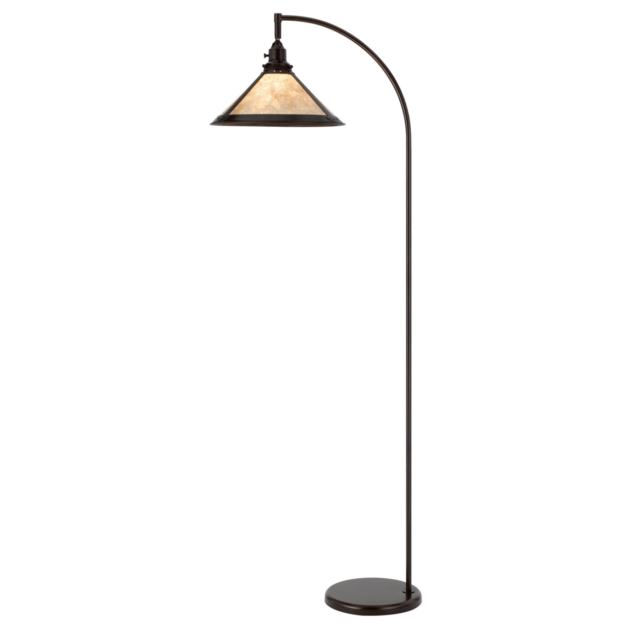 Cyan 65 Inch Adjustable Metal Arc Floor Lamp, White Mica Shade, Dark Bronze- Saltoro Sherpi