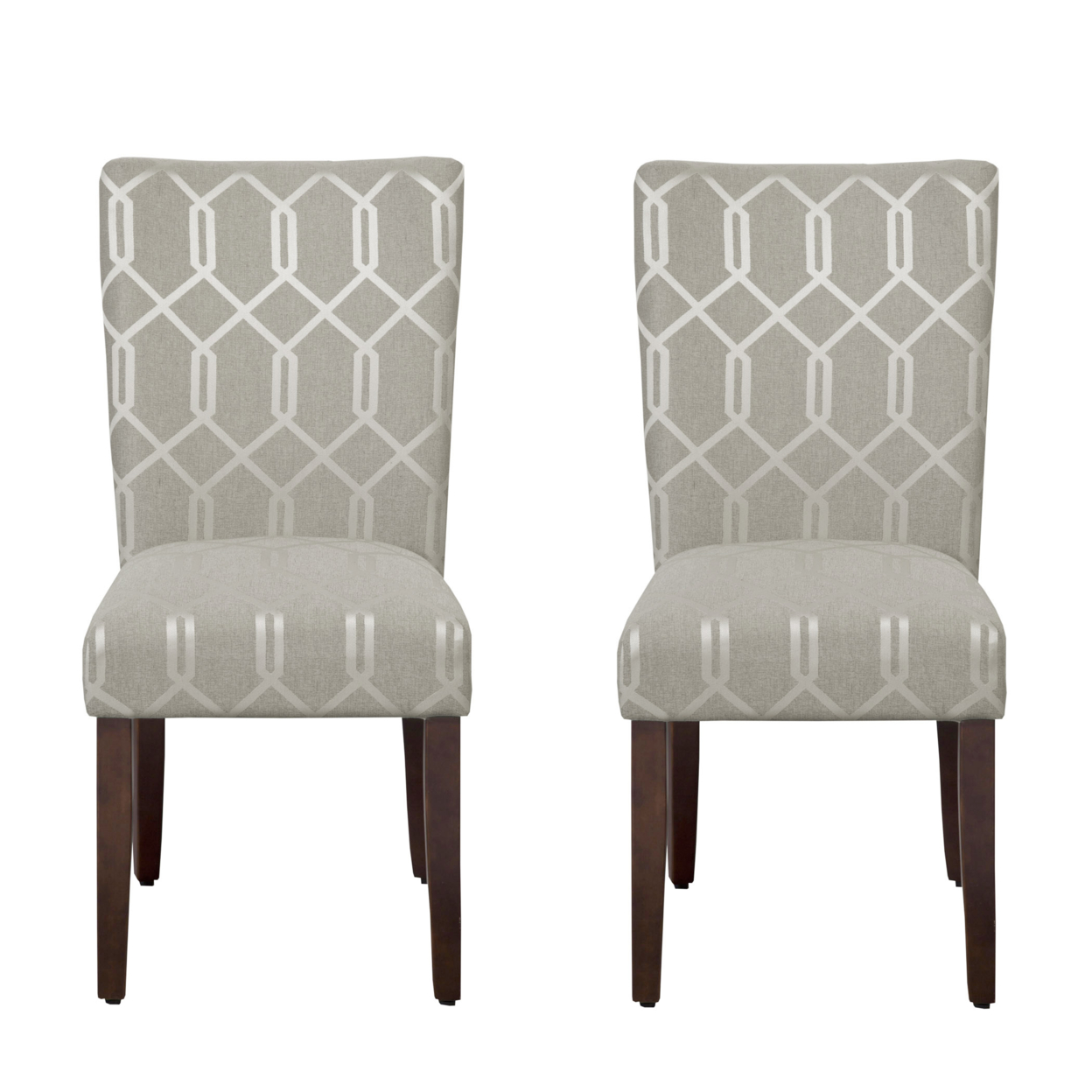 Wooden Parson Dining Chairs With Lattice Patterned Fabric Upholstery, Gray, Set Of Two- Saltoro Sherpi