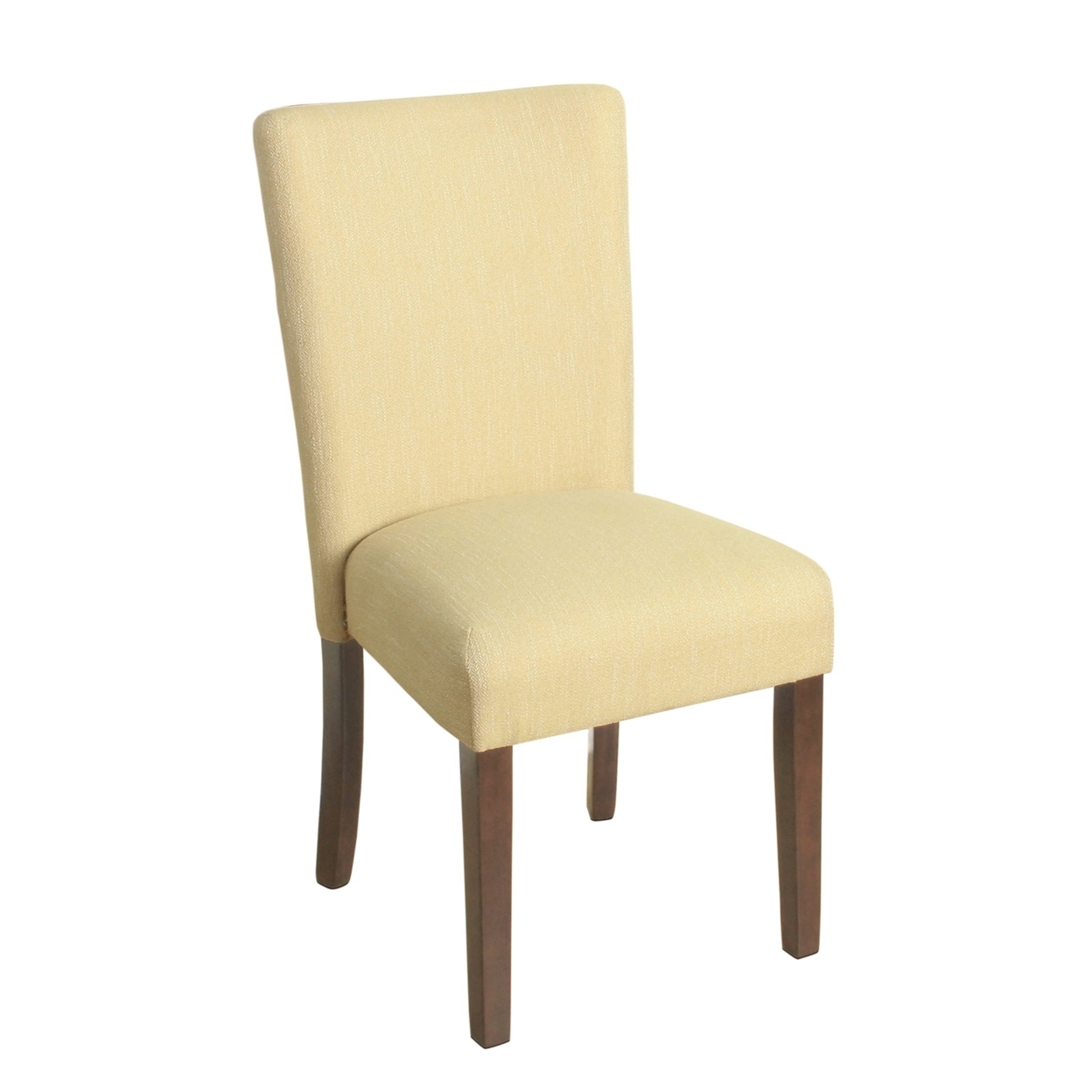 Fabric Upholstered Wooden Parson Dining Chair With Splayed Back, Yellow And Brown- Saltoro Sherpi