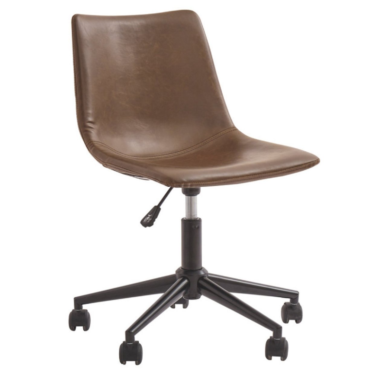 Metal Swivel Chair With Faux Leather Upholstery And Adjustable Seat, Brown And Black- Saltoro Sherpi