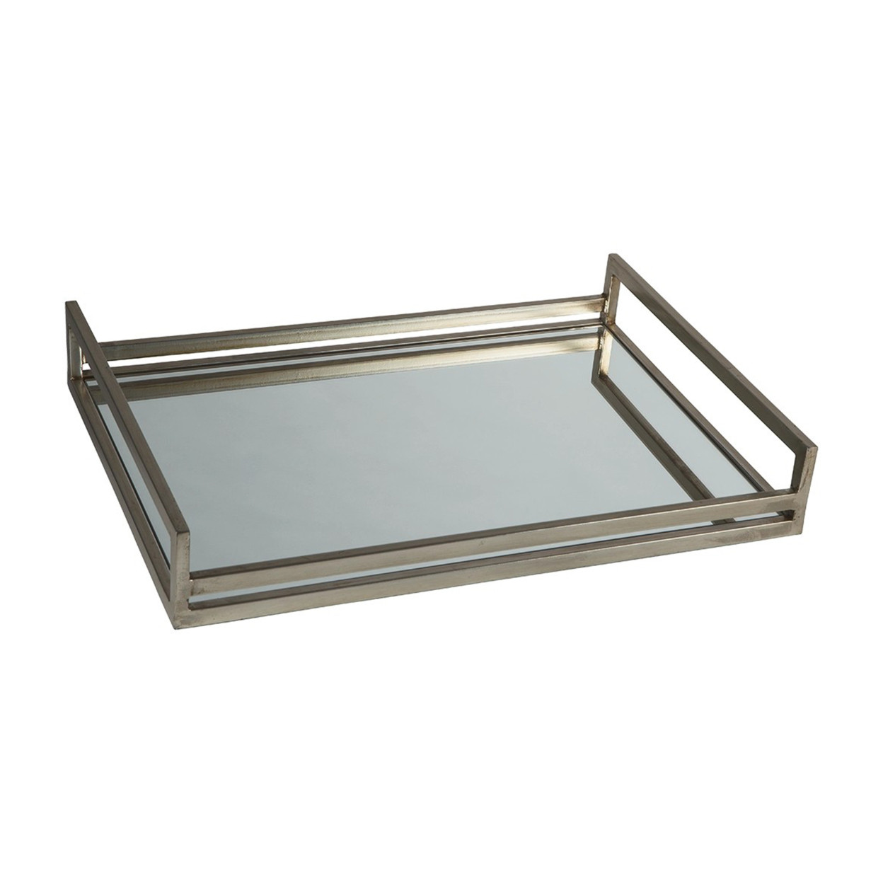 Rectangular Metal Frame Tray With Mirrored Top, Silver- Saltoro Sherpi