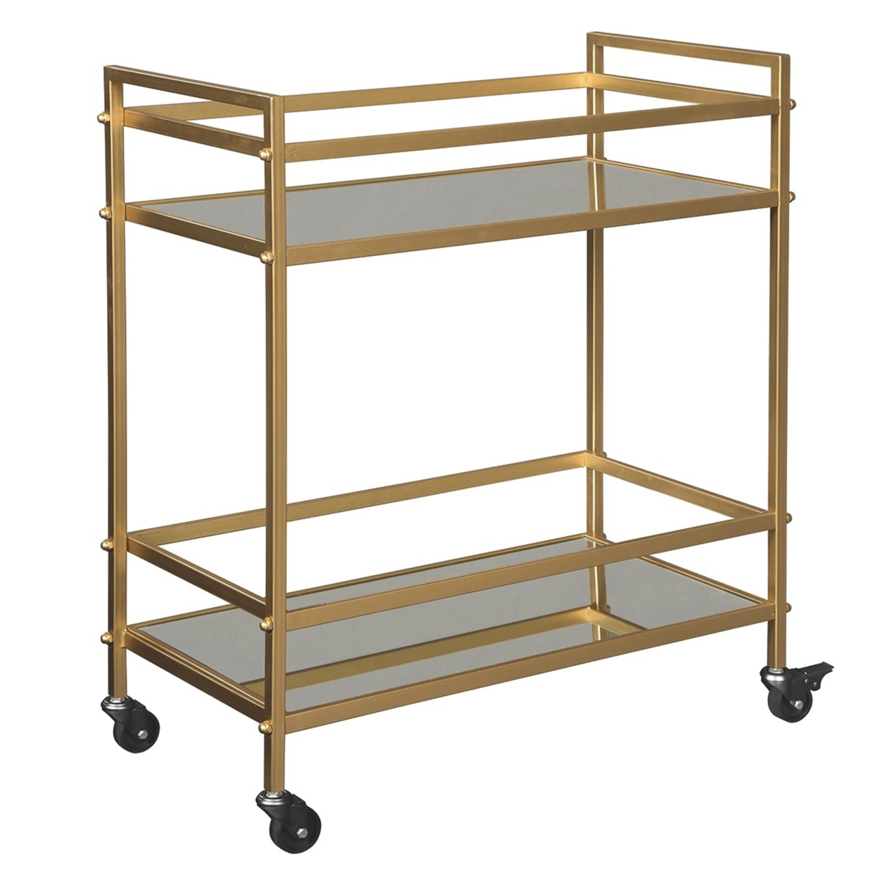 Metal Frame Bar Cart With 2 Mirrored Shelves, Gold- Saltoro Sherpi