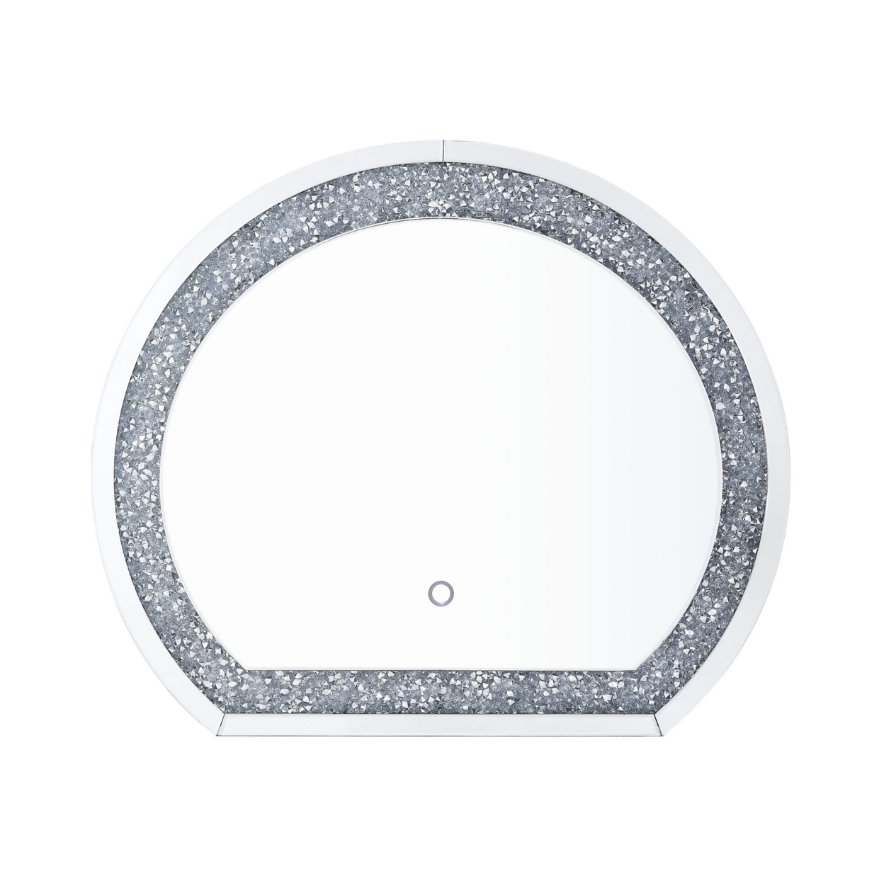 Round Shaped Mirror Wall Decor With Faux Crystals, Silver- Saltoro Sherpi