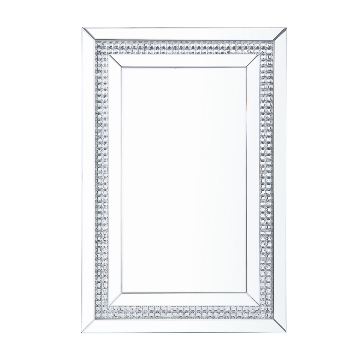 Rectangular Mirrored Wall Decor With Faux Crystals, Silver- Saltoro Sherpi