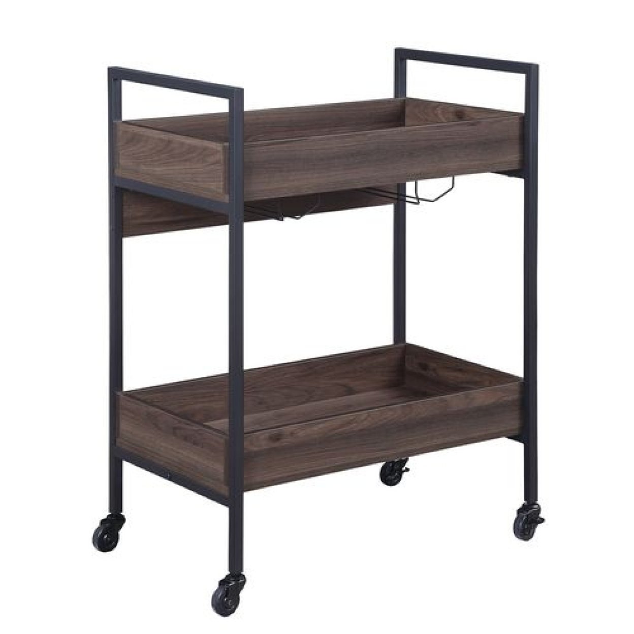 2 Tier Serving Cart With Wooden Shelves And Metal Frame, Brown- Saltoro Sherpi