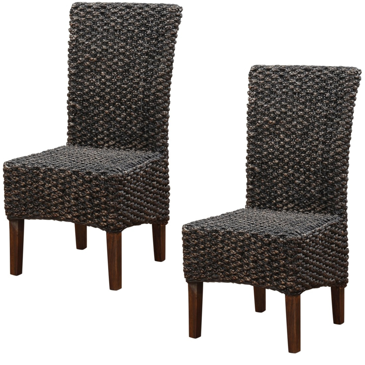 Wicker Woven Wooden Chair With High Back, Set Of 2, Brown- Saltoro Sherpi
