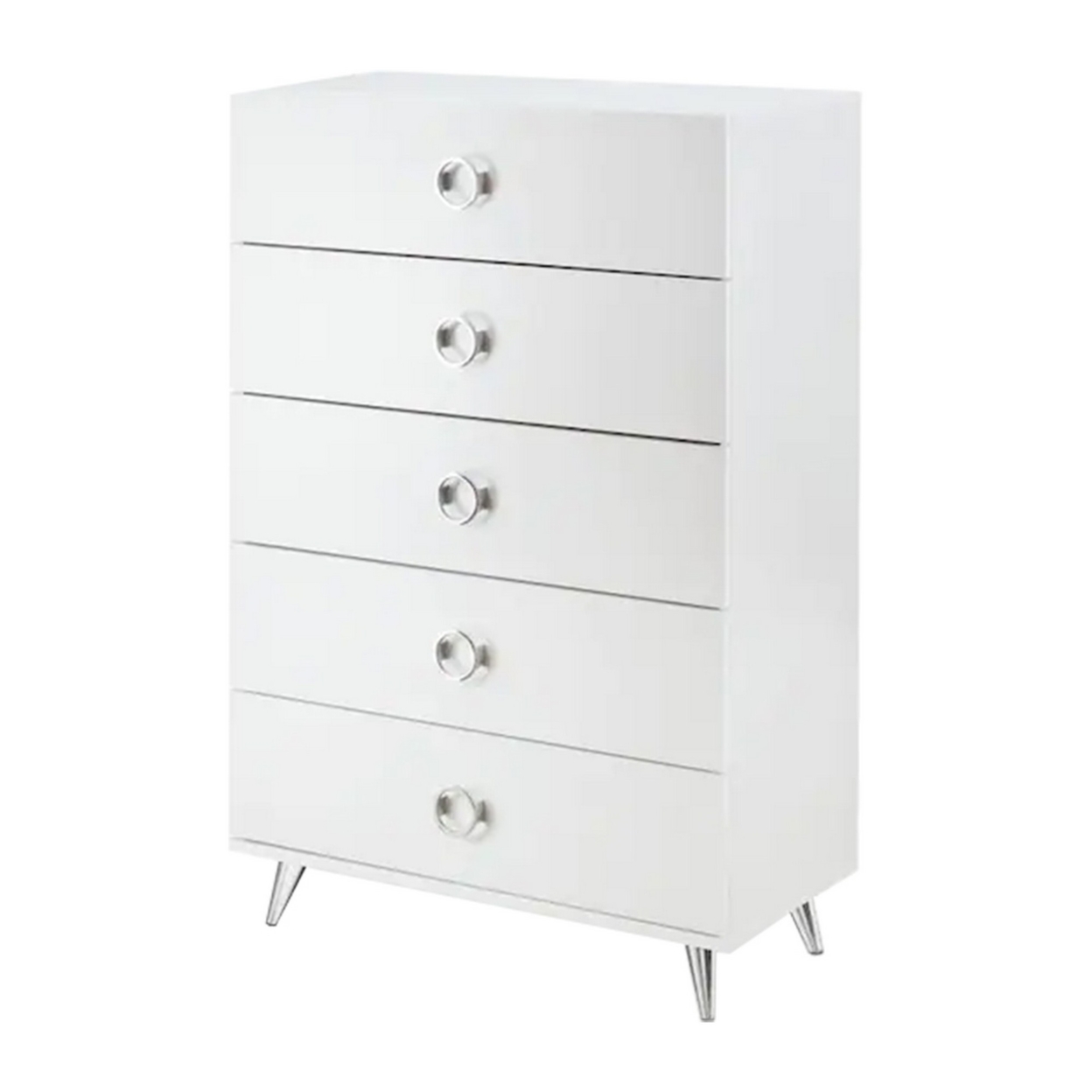 Five Drawers Wooden Chest In Contemporary Style, White- Saltoro Sherpi