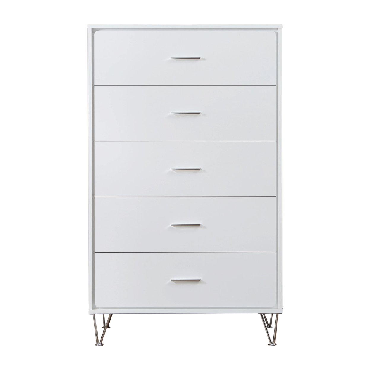Contemporary Style Wooden Chest With Five Drawers, White- Saltoro Sherpi