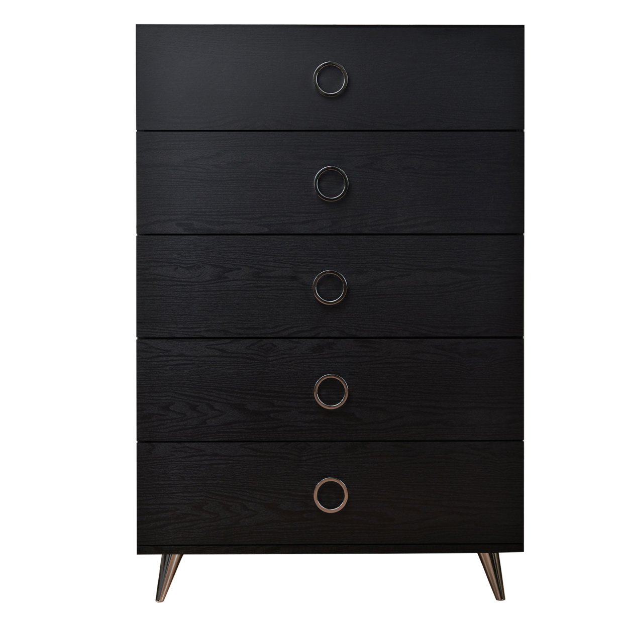Five Drawers Wooden Chest In Contemporary Style, Black- Saltoro Sherpi