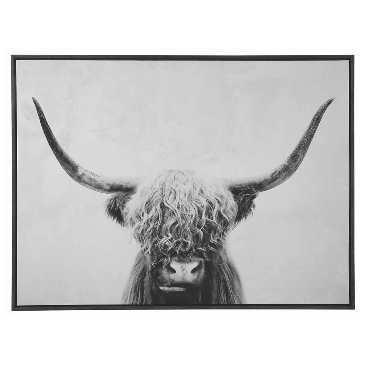 Wood And Canvas Highland Cow Wall Art, Black And White- Saltoro Sherpi