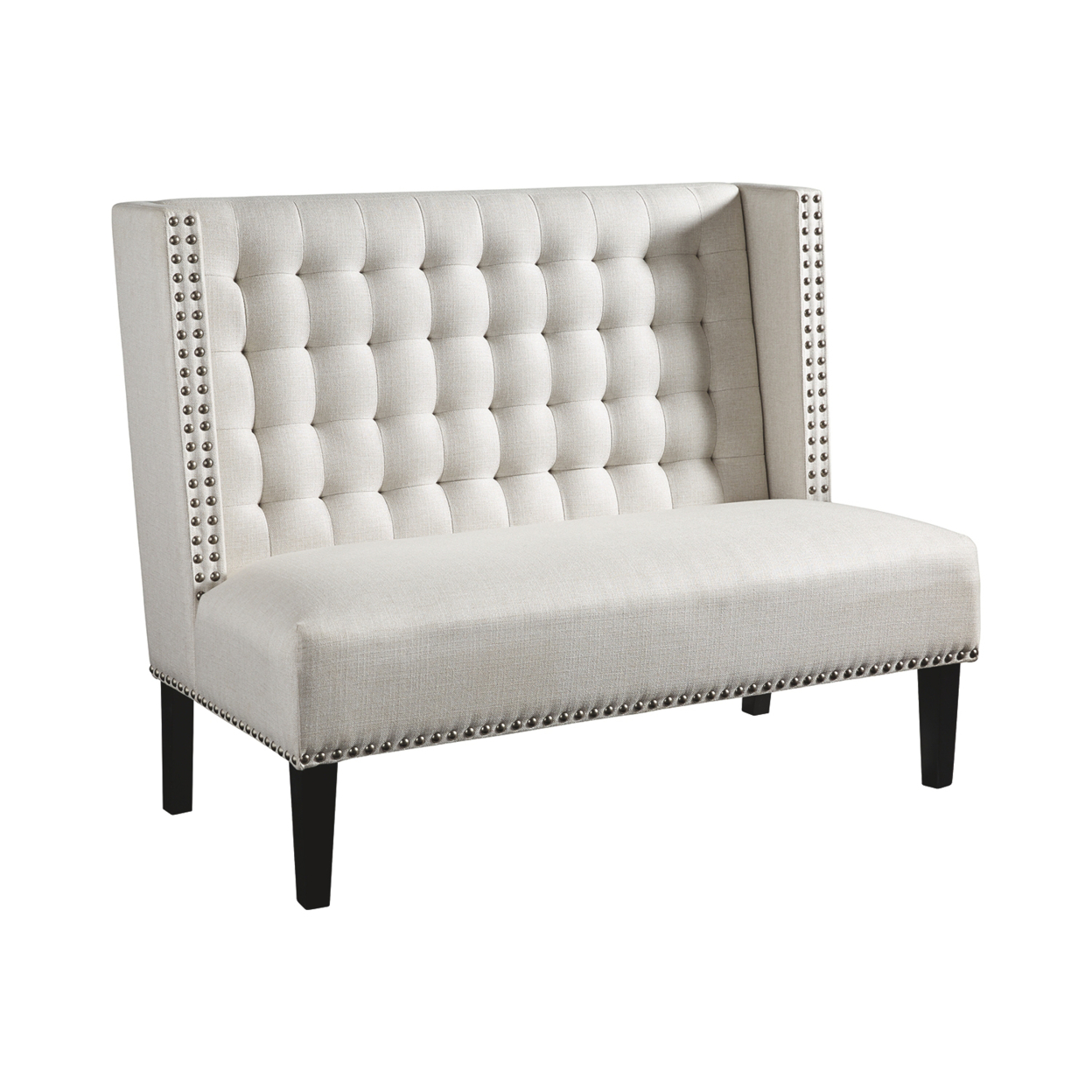 Wood And Fabric Accent Bench With Wing Back Design, Cream- Saltoro Sherpi