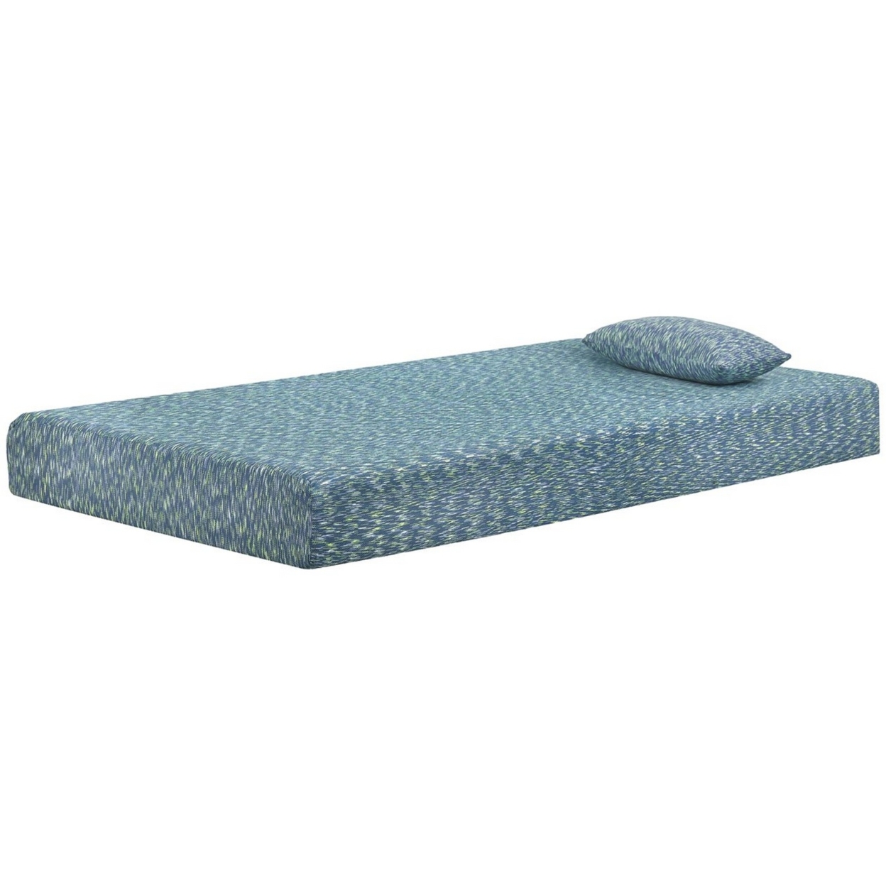 Twin Size Mattress With Hyperstretch Knit Cover And Pillow, Blue- Saltoro Sherpi